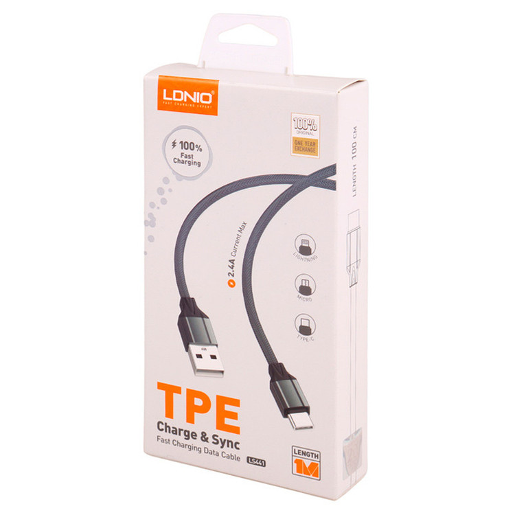 کابل لایتنینگ فست شارژ 2.4 آمپر الدینیو LS441 طول 1 متر (اورجینال )