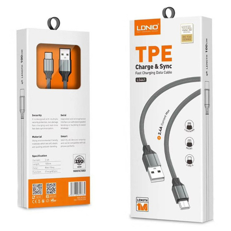 کابل میکرو یو اس بی فست شارژ 2.4 آمپر الدینیو LS441 طول 1 متر (اورجینال)