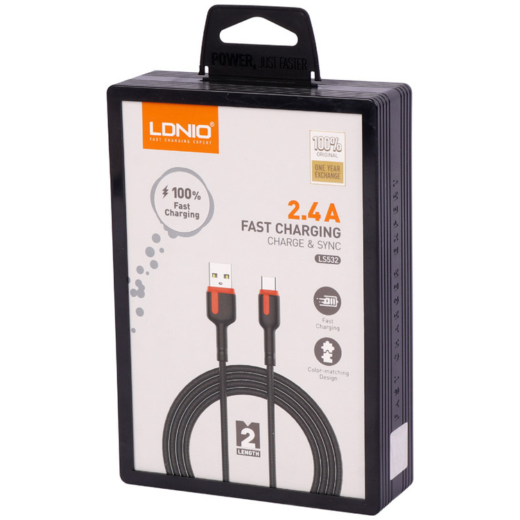 کابل میکرو یو اس بی فست شارژ 2.4 آمپر الدینیو LS532 طول 2 متر (اورجینال)