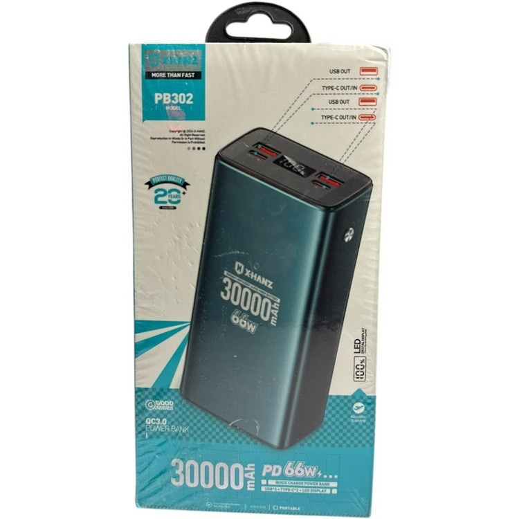 پاوربانک 30000 میلی آمپر x-hanz مدل PB-302