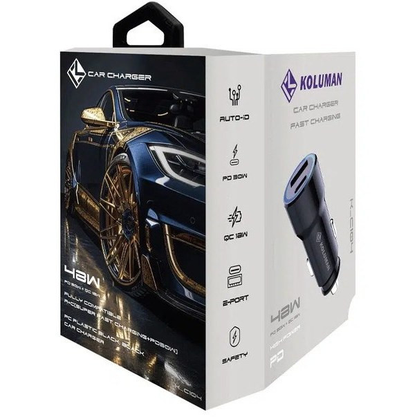 شارژر فندکی PD و فست 48W دو پورت برند Koluman اورجینال مدل K-C104 مشکی