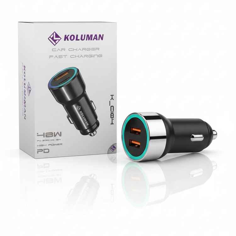 شارژر فندکی PD و فست 48W دو پورت برند Koluman اورجینال مدل K-C104 مشکی