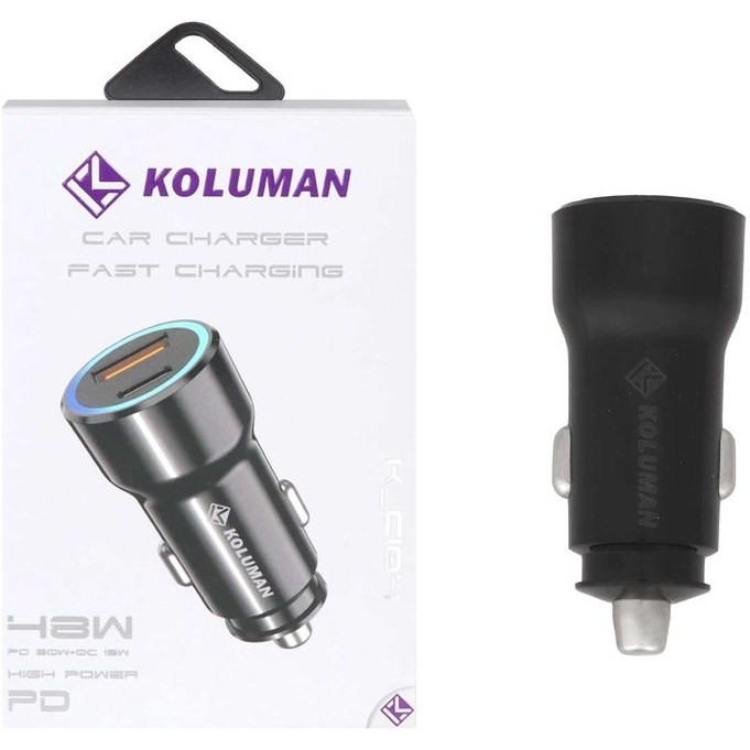 شارژر فندکی PD و فست 48W دو پورت برند Koluman اورجینال مدل K-C104 مشکی