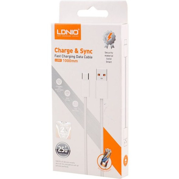 کابل اصلی و اورجینال شارژ LDNIO L-S-901 مدل USB به تایپ سی طول 1 متر 25 وات