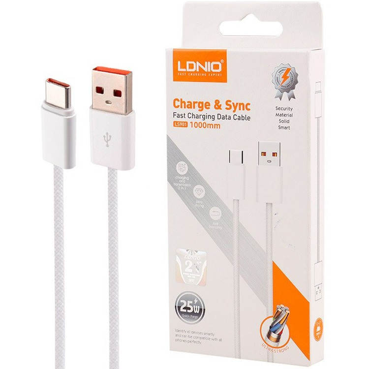 کابل اصلی و اورجینال شارژ LDNIO L-S-901 مدل USB به تایپ سی طول 1 متر 25 وات
