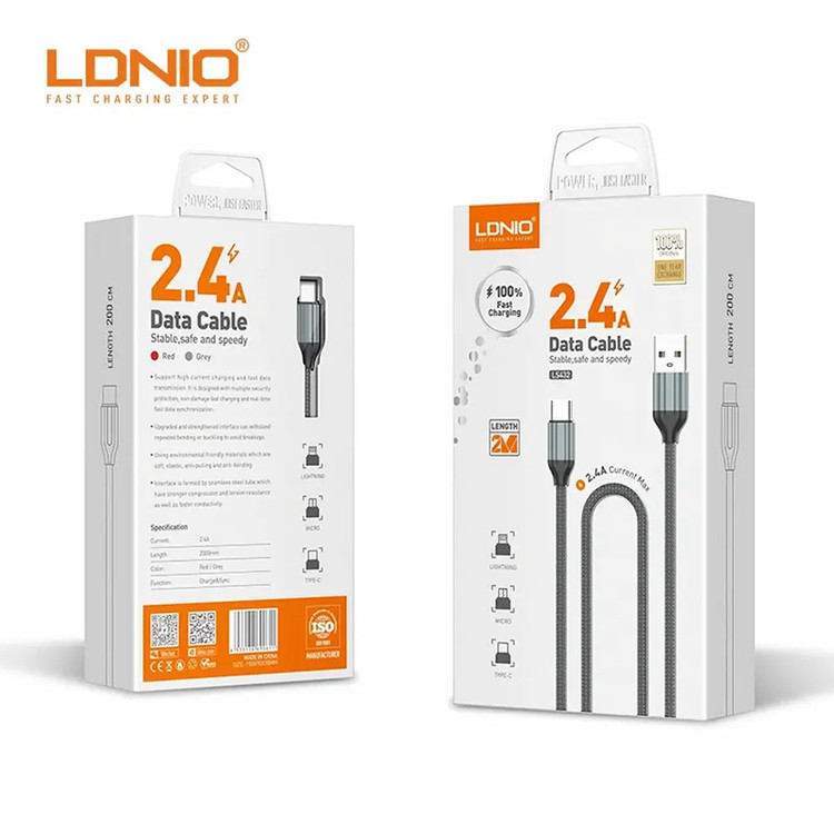 کابل اصلی و اورجینال ایفونی لایتنینگ LDNIO دو متری LS432