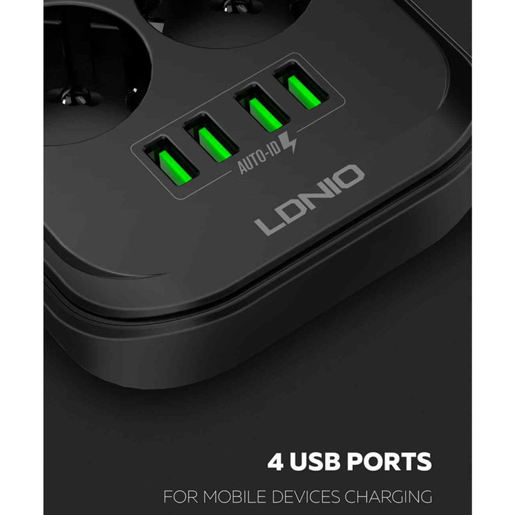 سه راهی برق الدینیو LDNIO اصلی 4 پرت usb