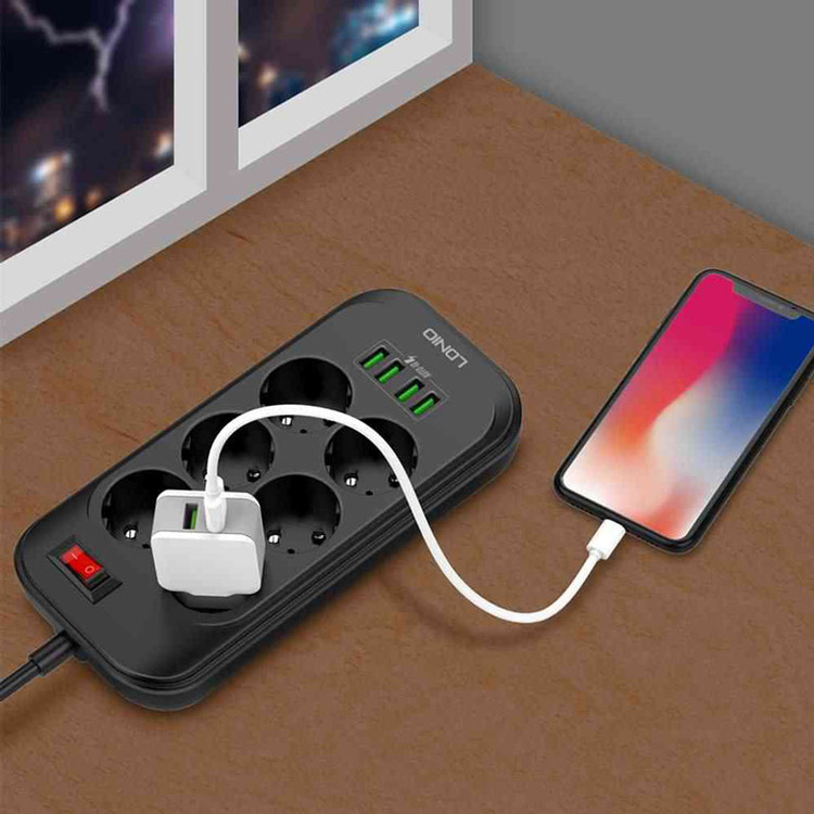 سه راهی برق الدینیو LDNIO اصلی 4 پرت usb