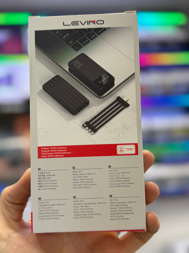 پاوربانک لوینو N-33 با ظرفیت 10000 میلیآمپر ۴کابل سرخود کیفیت عالی