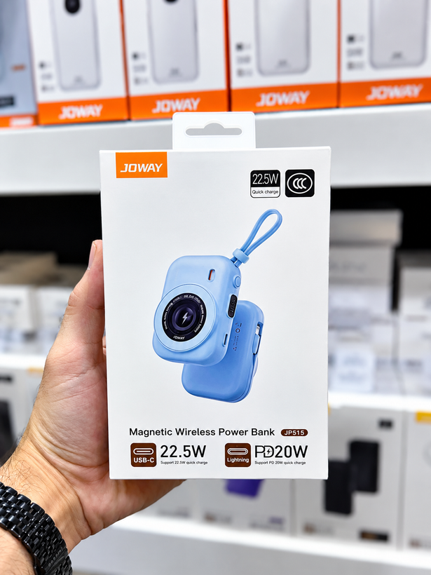 پاوربانک مغناطیسی و بیسیم JOWAY ظرفیت 9600 میلیآمپر باطراحی لوکس دوربین عکاسی